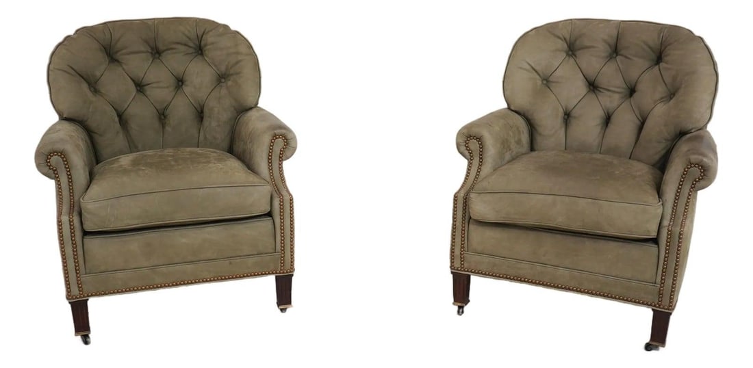 Pair of Brown Suede Lounge Chairs by Hancock and Moore (1 of 10)
