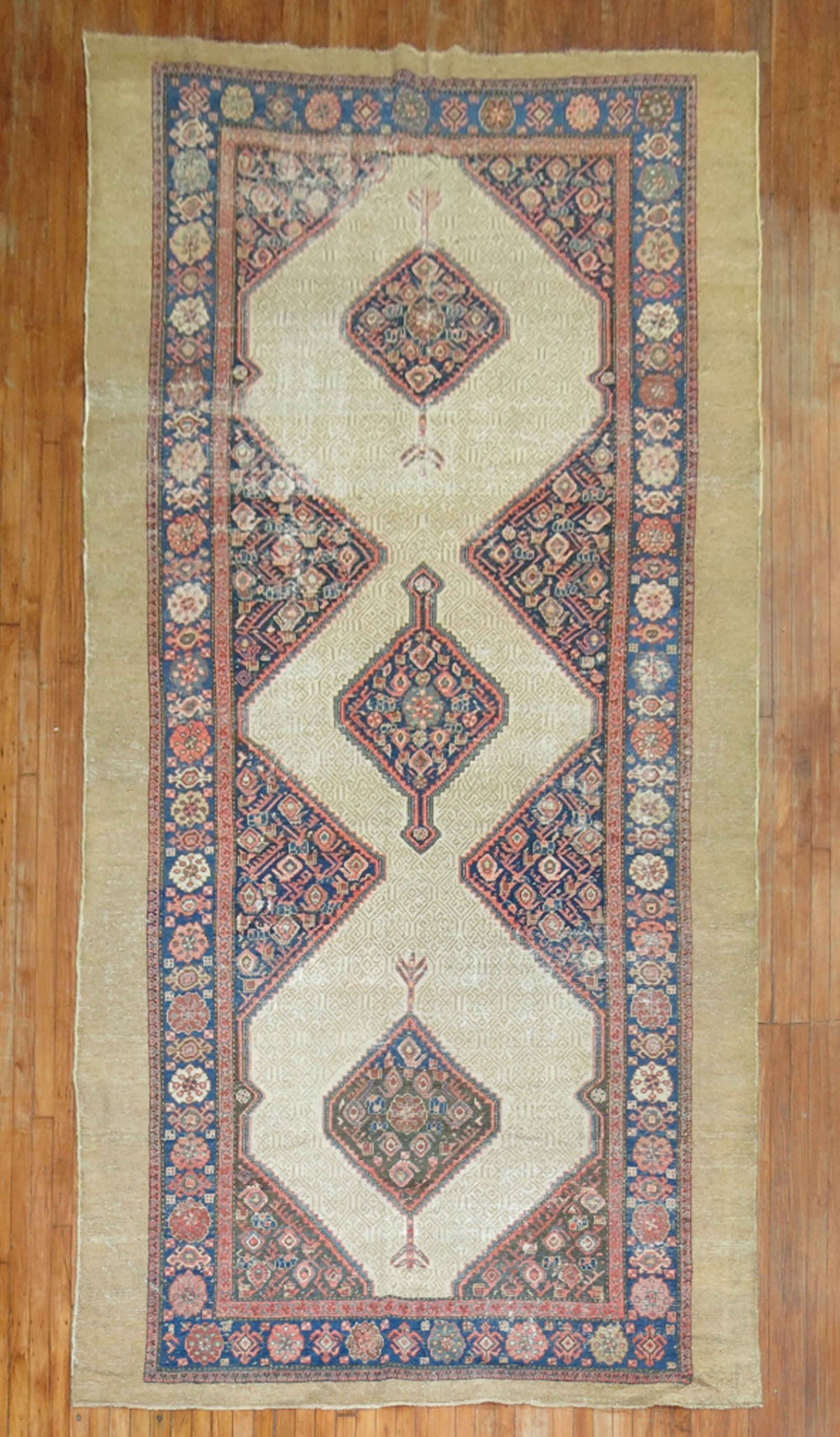 6' 6" x 13' Early 20th Century Serab Gallery Runner: 6' 6" x 13' Early 20th Century Serab Gallery Runner Early 20th century Serab gallery runner with a worn finish and Shabby Chic style. This pre-owned rug features the classic elongated gallery format a