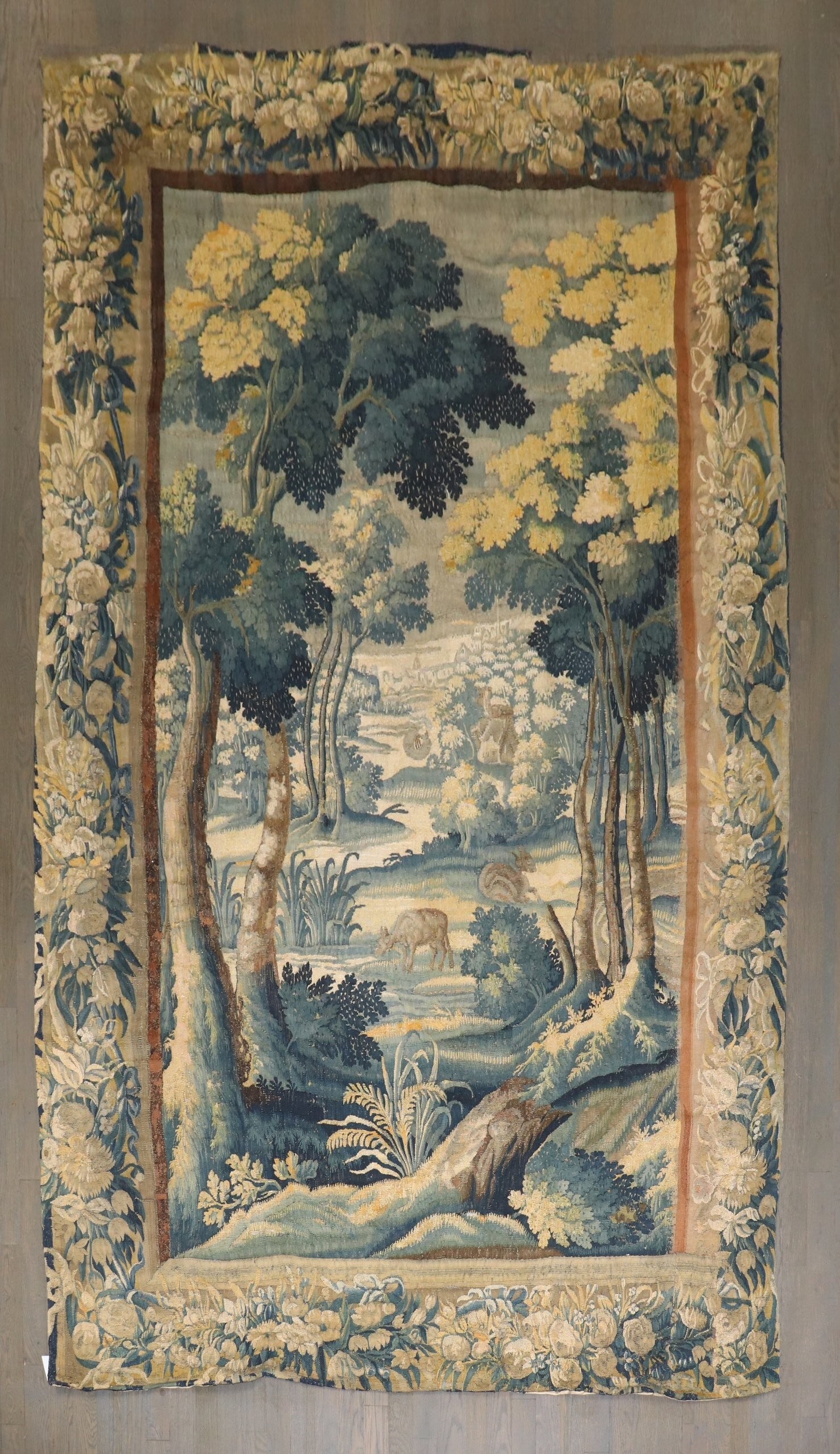Flemish Verdure Wool Tapestry with Original Border 5' 8" x 9' 8" (1 of 7)
