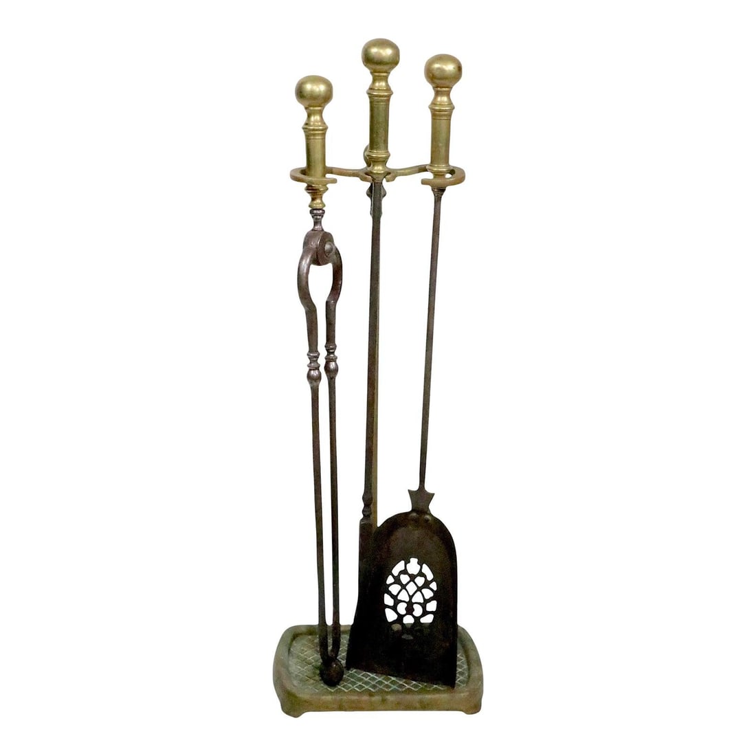 19th Century English Brass and Steel Fireplace Tools With Stand (1 of 10)