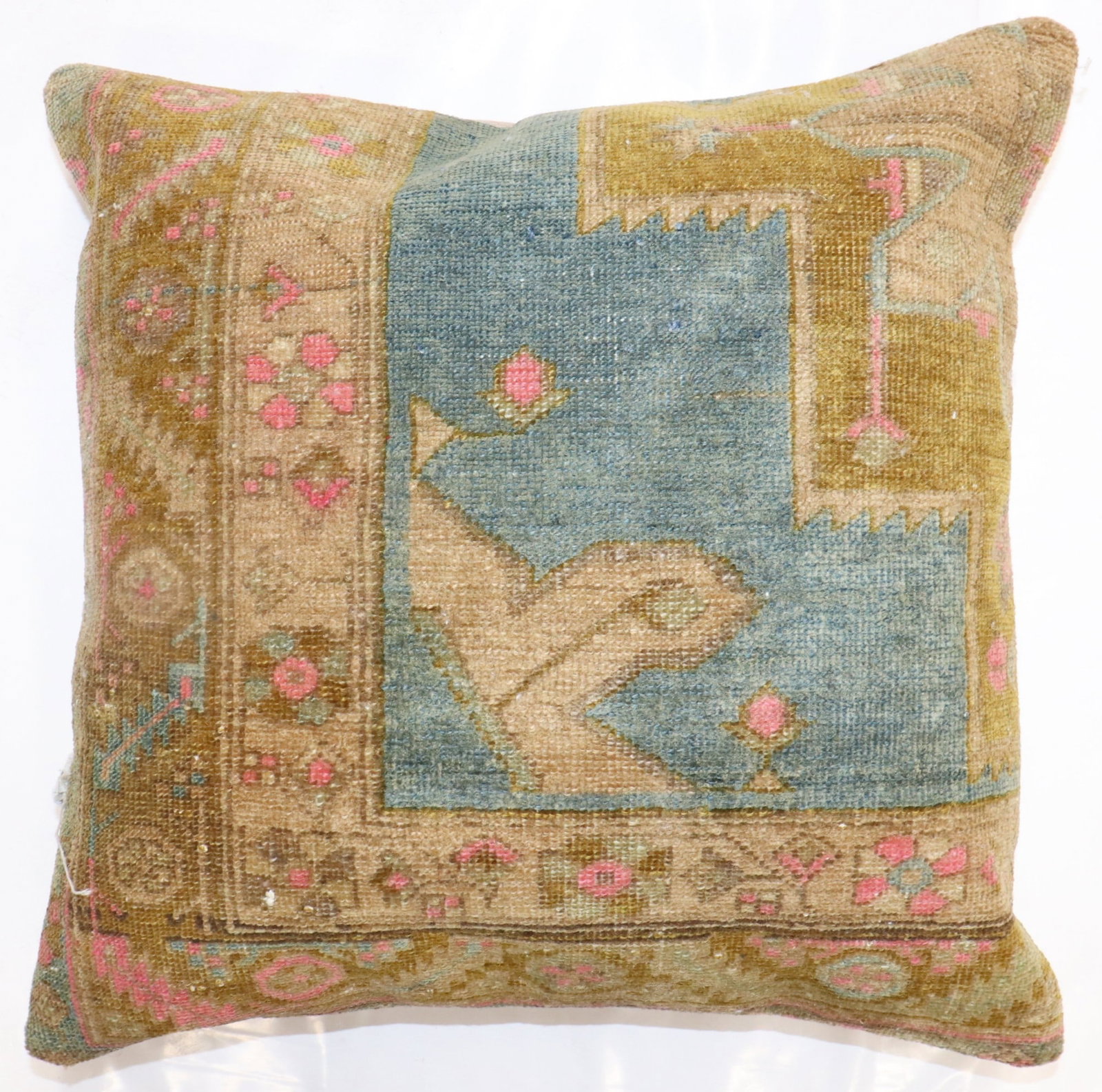 Antique Karabagh Rug Pillow Blue Square 1' 8" x 1' 8" (1 of 2)