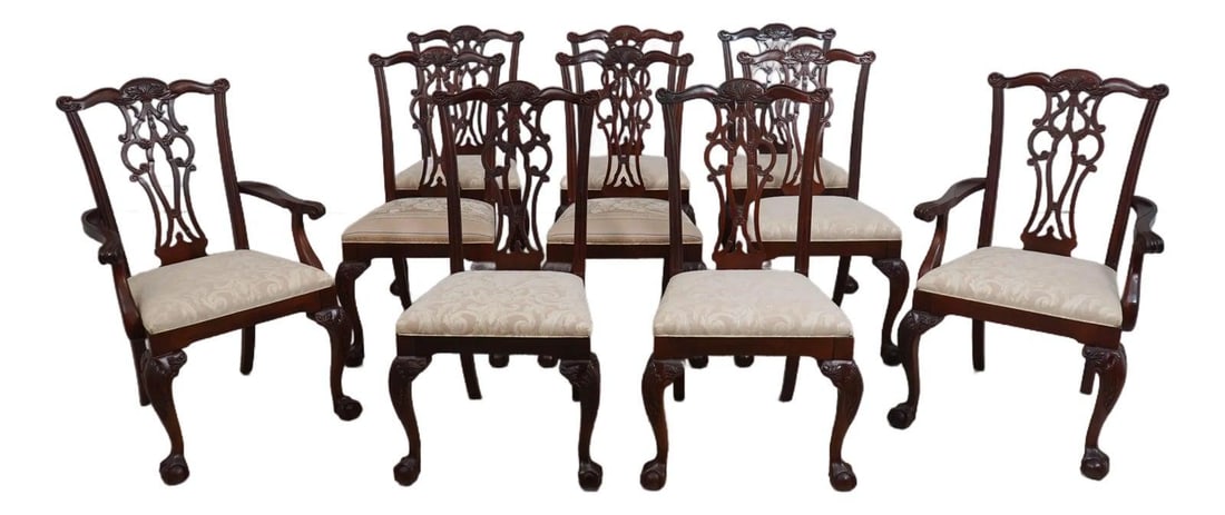 10 Ethan Allen 18th C Mahogany Collection Dining Chairs Set of 10 (1 of 10)