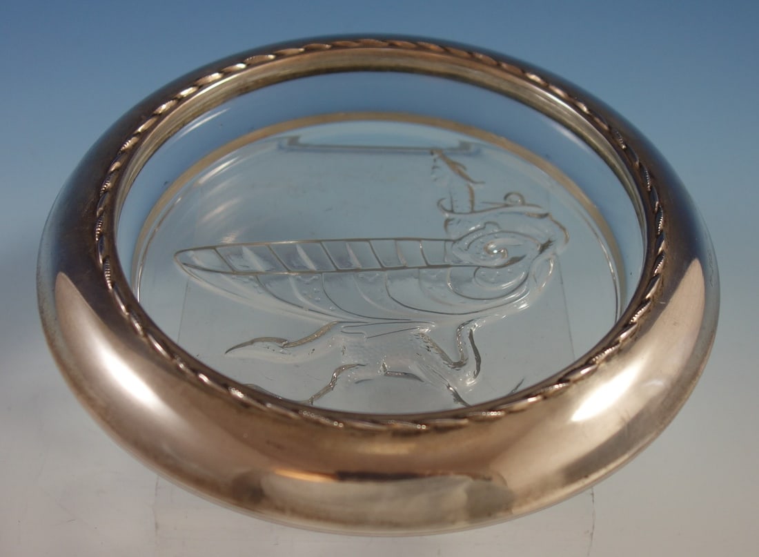 Sterling Silver Glass Champagne Coaster with Fluted Rim Sea Motif (1 of 6)