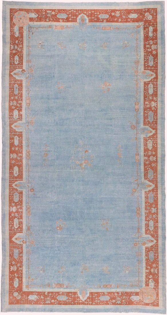 11' 11" x 22' 9" Chinese Art Deco Oversize Rug in Blue (1 of 7)