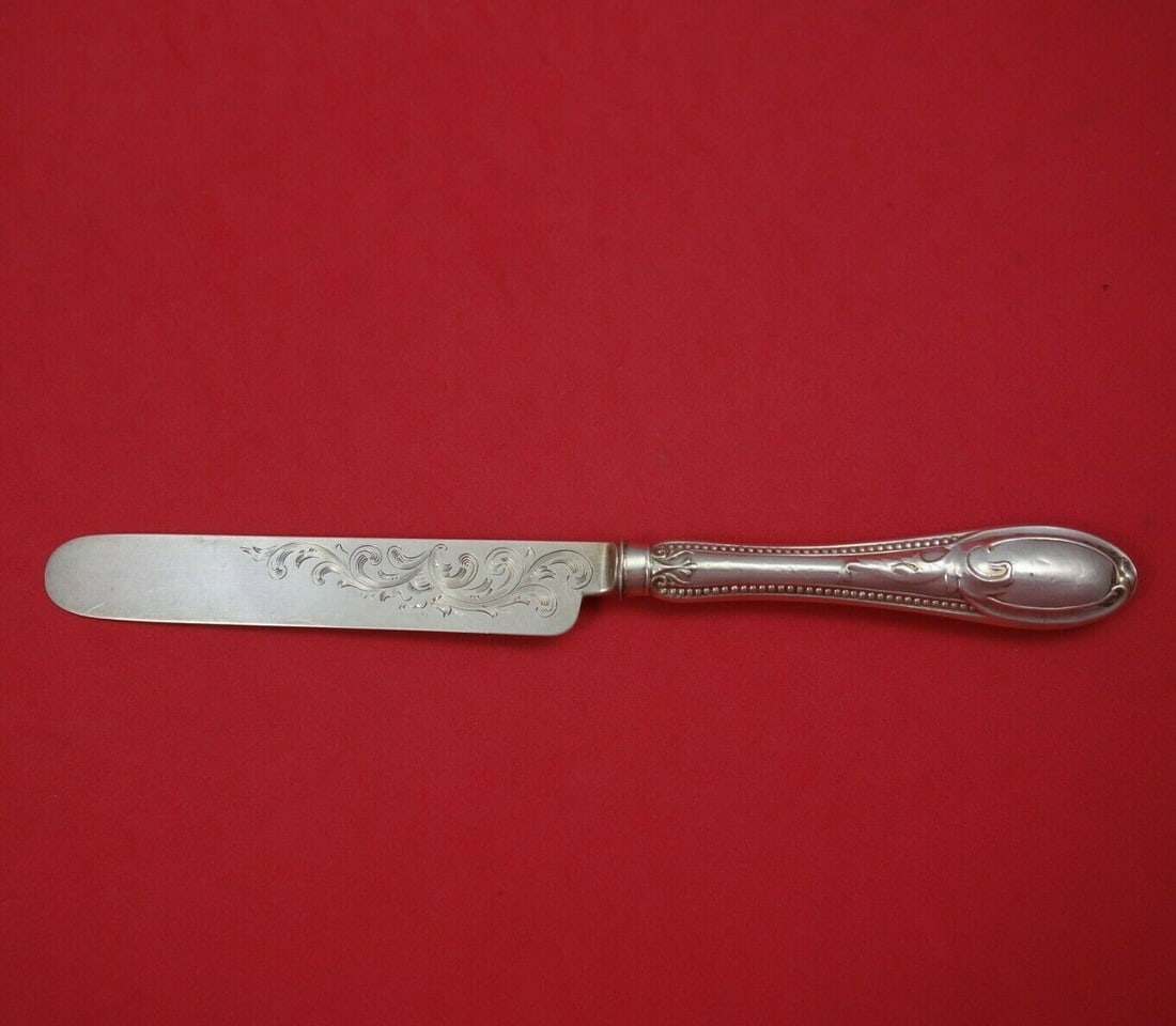 Tifft & Whiting Sterling Silver Breakfast Knife 8.25 Bright-Cut Scrolly Design: Tifft & Whiting Sterling Silver Breakfast Knife 8.25 Bright-Cut Scrolly Design This exquisite breakfast knife by Tifft & Whiting features a hollow handle crafted from sterling silver, showcasing a bri