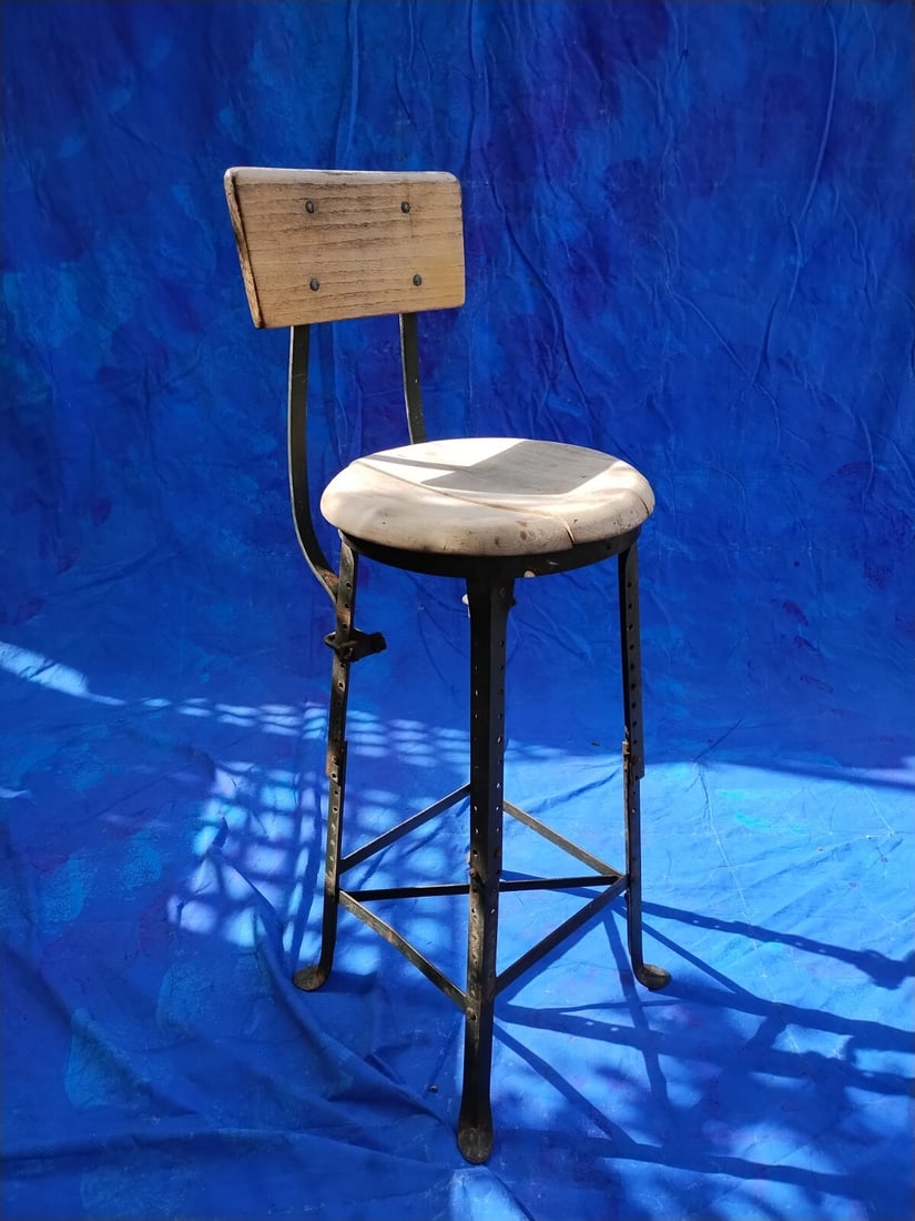 Adjustable industrial stool with back Angle Steel Co green iron frame (1 of 16)