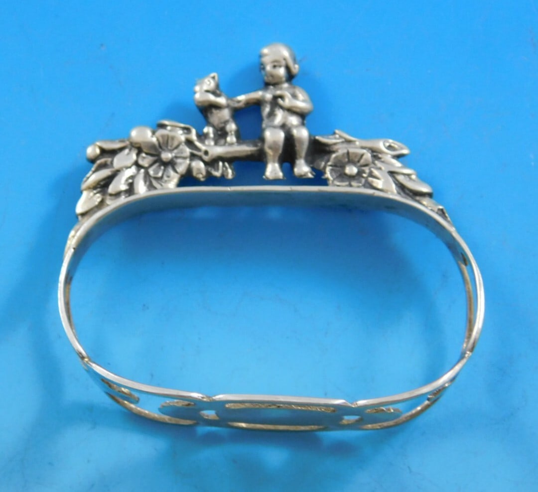 West Germany .835 Silver Napkin Ring Labors of Cupid Child Squirrel (1 of 5)
