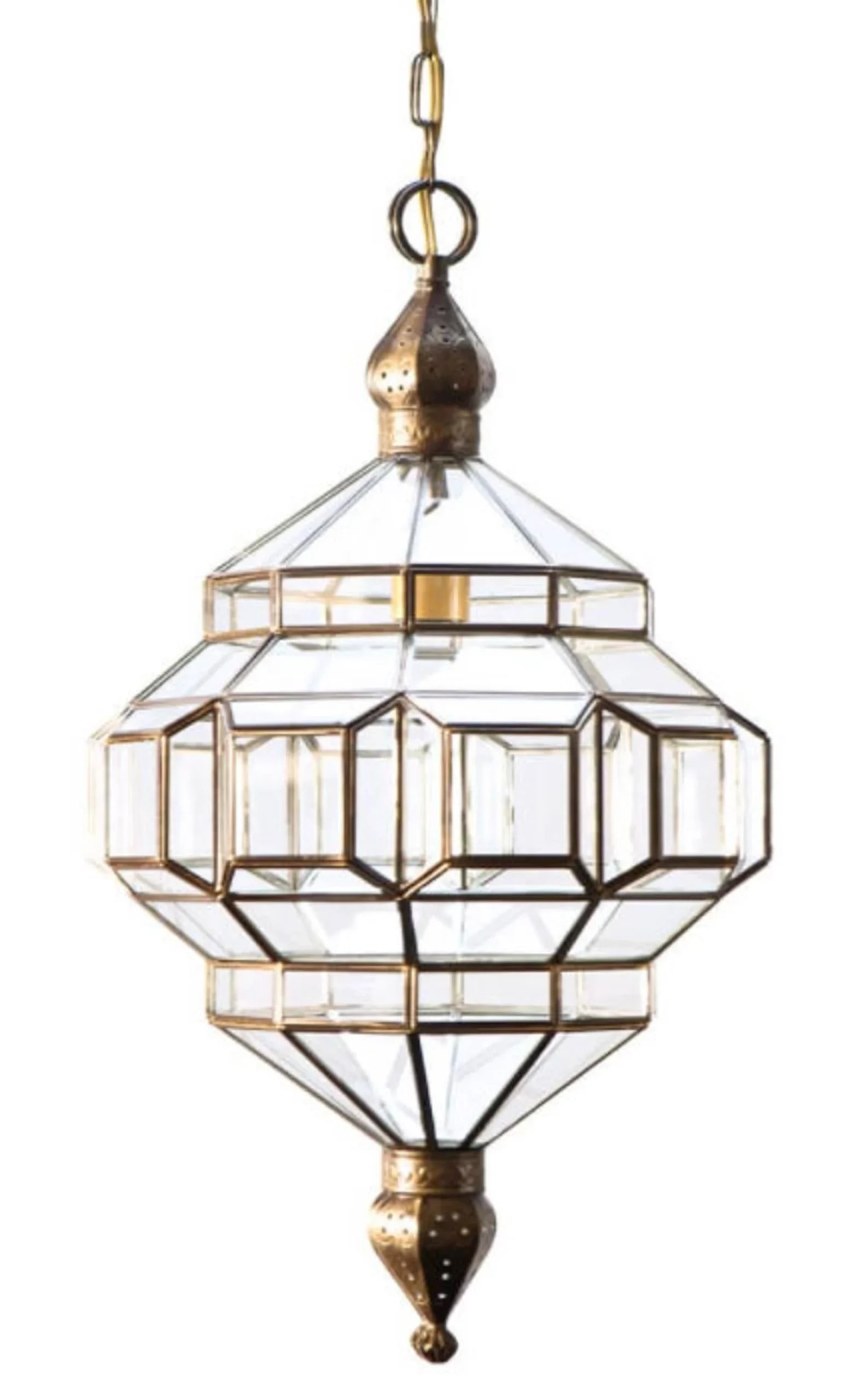 Moroccan brass glass geometric pendant lantern 50 cm (1 of 9)