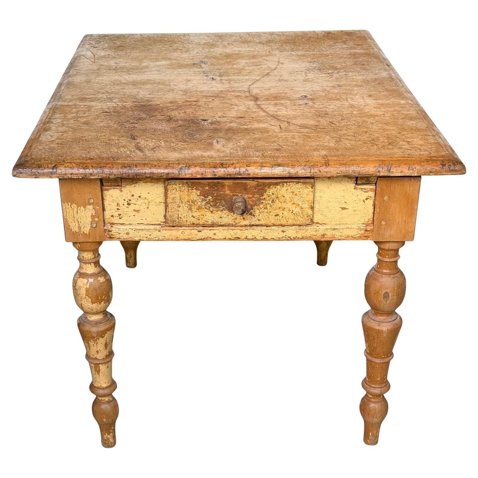 19th Century American Pine Farm Table Original Surface One Drawer Rustic (1 of 16)