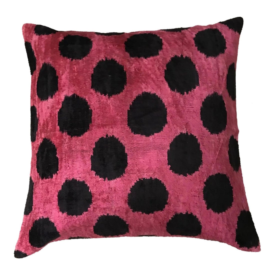 Handcrafted Uzbek Ikat Silk Velvet 22x22 Inch Decorative Pillow with Linen Back (1 of 3)