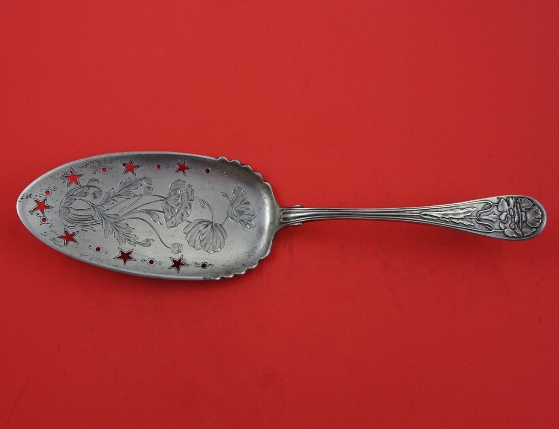 J. Meils Poppy Danish Sterling Silver Cake Server 11 Inch Pierced Blade: J. Meils Poppy Danish Sterling Silver Cake Server 11 Inch Pierced Blade This exquisite cake server, part of the Poppy pattern by J. Meils, showcases the elegance of Danish craftsmanship. Made from ste