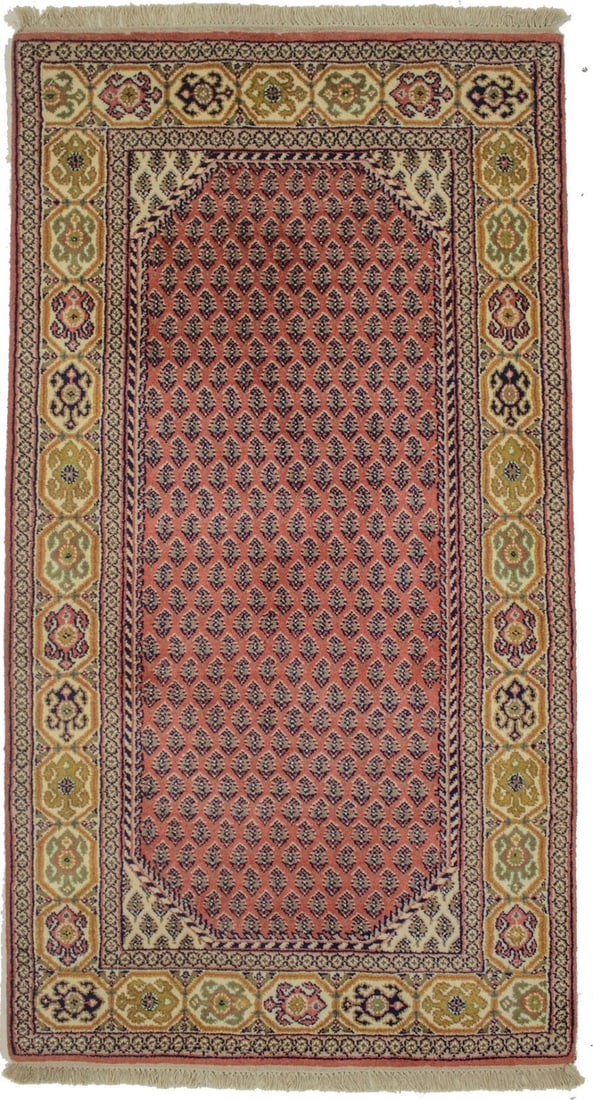 Handmade Indo-Botemir Floral Area Rug 2'5 x 4'5 Wool High Pile: Handmade Indo-Botemir Floral Area Rug 2'5 x 4'5 Wool High Pile Enhance your living space with this exquisite Handmade Indo-Botemir Oriental Rug, featuring a stunning paisley floral design. Measuring 2