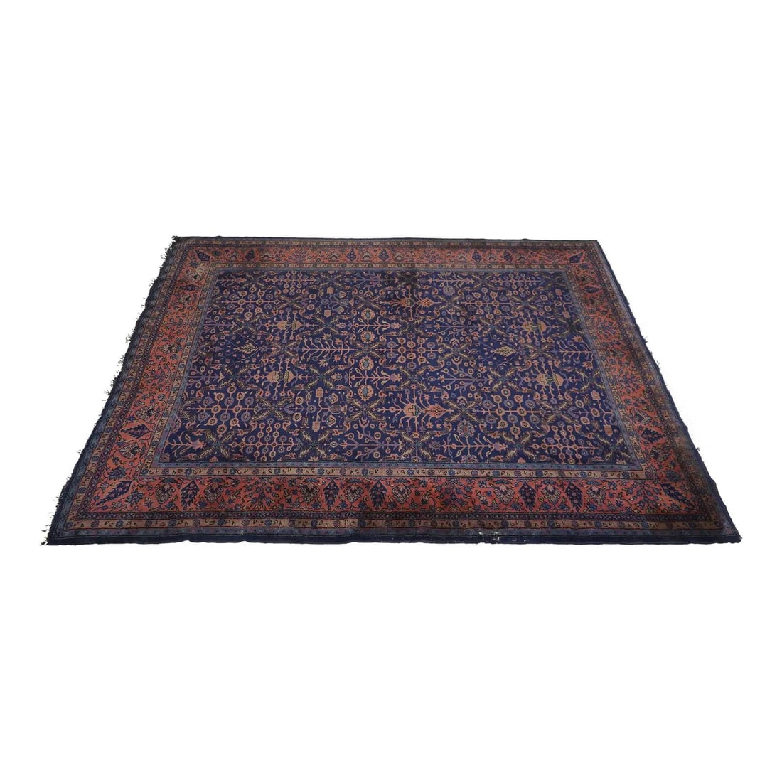 Antique 8x10 Blue Red Wool Hand Woven Oriental Rug C.1900-1920: Antique 8x10 Blue Red Wool Hand Woven Oriental Rug C.1900-1920 This exquisite antique Oriental rug, measuring approximately 8x10 feet, showcases a stunning blue and red pattern, crafted from high-qual