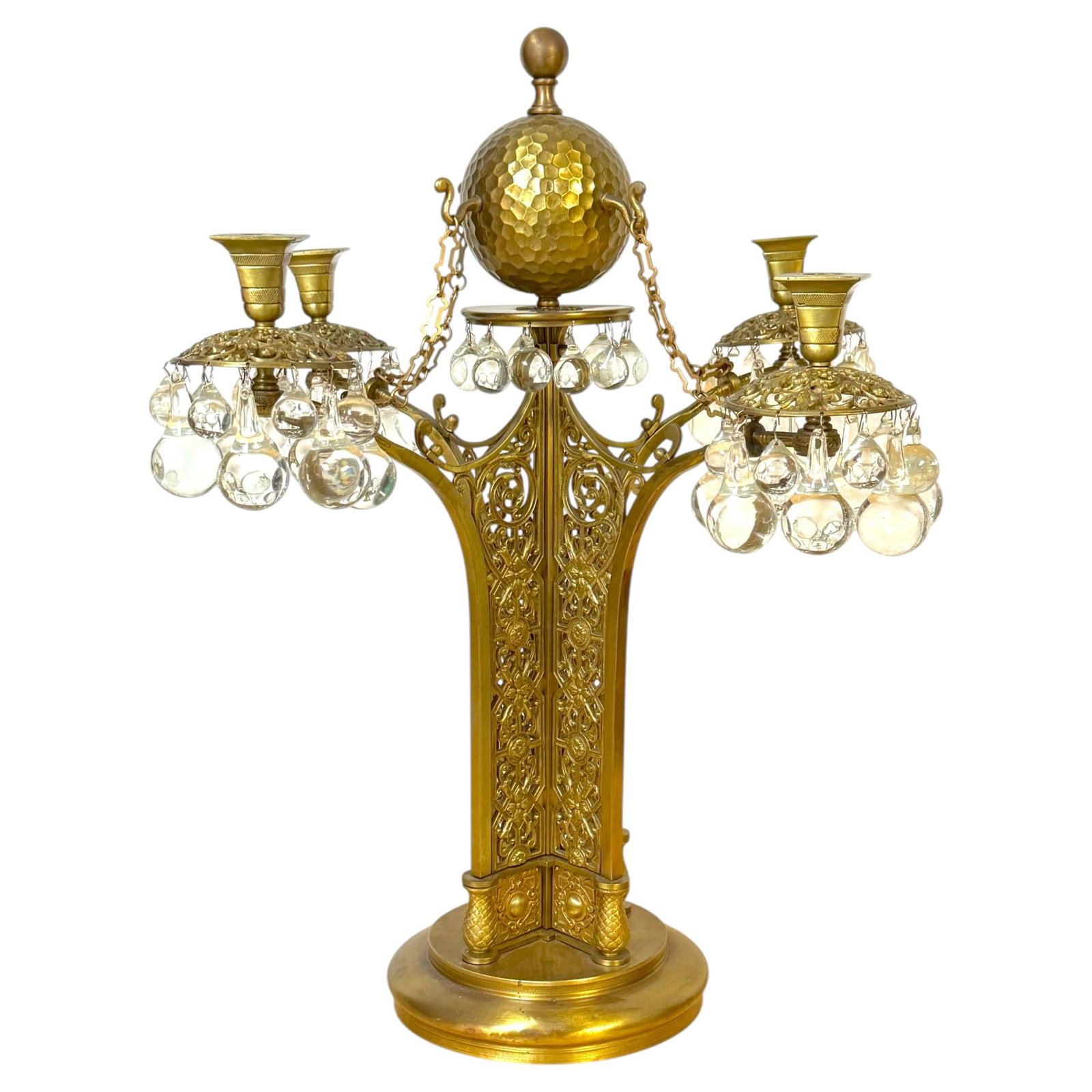 Austria circa 1900 gilt metal crystal four-arm candelabrum (1 of 12)