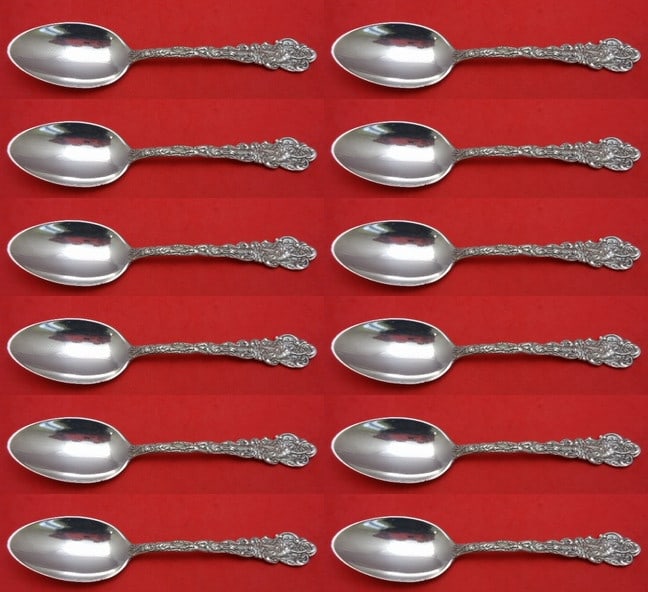 Gorham Versailles Sterling Silver Soup Spoon Set 12 Pieces 7 1/8": Gorham Versailles Sterling Silver Soup Spoon Set 12 Pieces 7 1/8" Enhance your dining experience with this exquisite set of 12 Sterling Silver Place Soup Spoons, each measuring 7 1/8". Crafted by the 