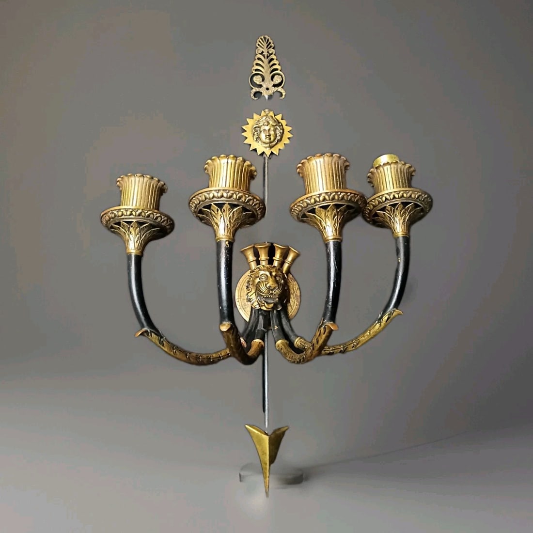 E F Caldwell Empire Bronze Wall Sconce 27 inch Lion Medallion (1 of 14)