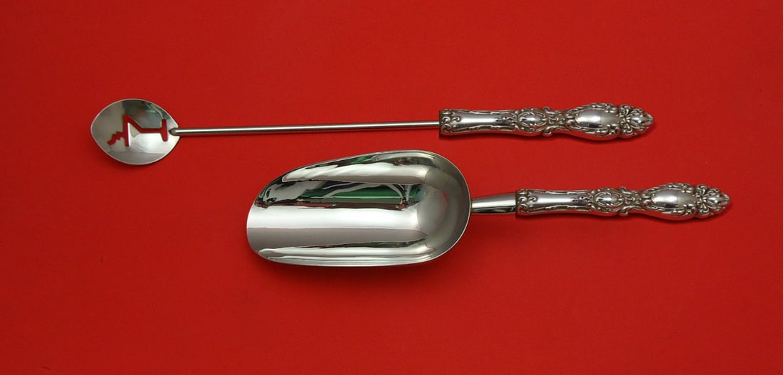 Lucerne by Wallace Sterling Silver 2pc Custom Bar Set Martini Spoon Ice Scoop: Lucerne by Wallace Sterling Silver 2pc Custom Bar Set Martini Spoon Ice Scoop Enhance your barware collection with this exquisite Lucerne by Wallace Sterling Silver Bar Set. This custom-made two-piece