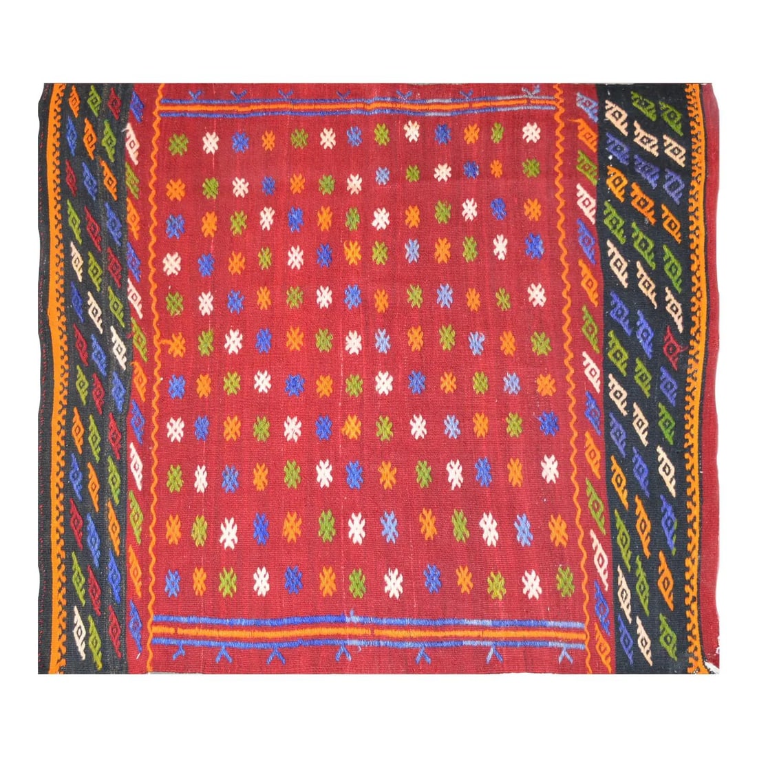 Turkish Anatolian Wool Kilim Rug Handwoven Flatweave Soft Red 4' x 4'3" (1 of 4)