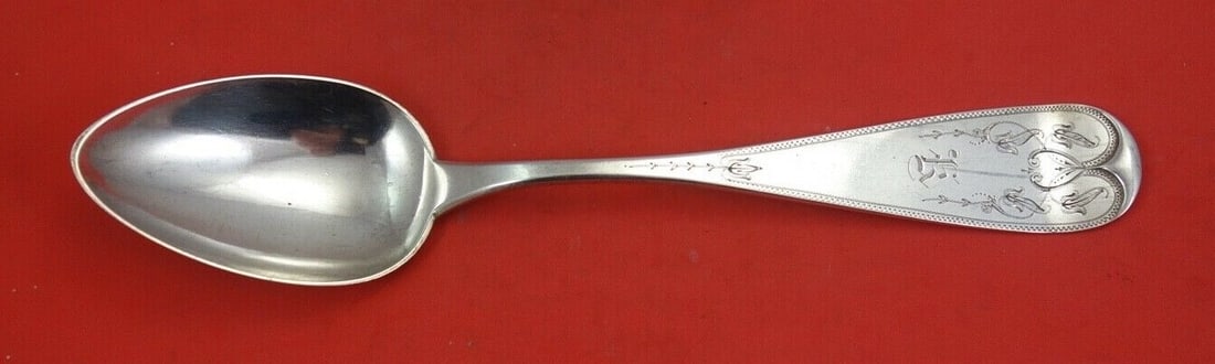 Duhme Brite Cut Sterling Silver Serving Spoon 8 3/4 Inch Monogrammed: Duhme Brite Cut Sterling Silver Serving Spoon 8 3/4 Inch Monogrammed Enhance your dining experience with this exquisite Duhme Brite Cut Sterling Silver Serving Spoon, measuring 8 3/4 inches. Crafted b