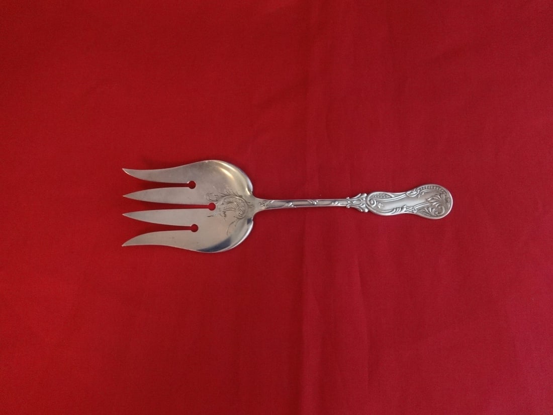 Wood & Hughes Princeton Sterling Silver Buffet Fork 7 7/8" Bright-Cut: Wood & Hughes Princeton Sterling Silver Buffet Fork 7 7/8" Bright-Cut This exquisite buffet fork features the elegant Princeton pattern by Wood & Hughes. Crafted from high-quality sterling silver, thi