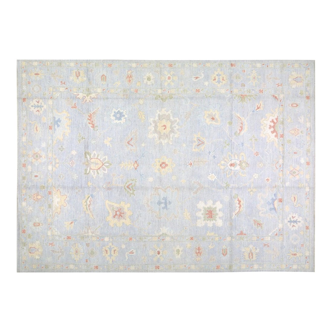 9x12 Wool Hand-Knotted Rug in Oushak Style Gray: 9x12 Wool Hand-Knotted Rug in Oushak Style Gray This Turkish Oushak rug is hand-knotted from wool using traditional techniques, offering a blend of classic artistry and modern design sensibilities. It