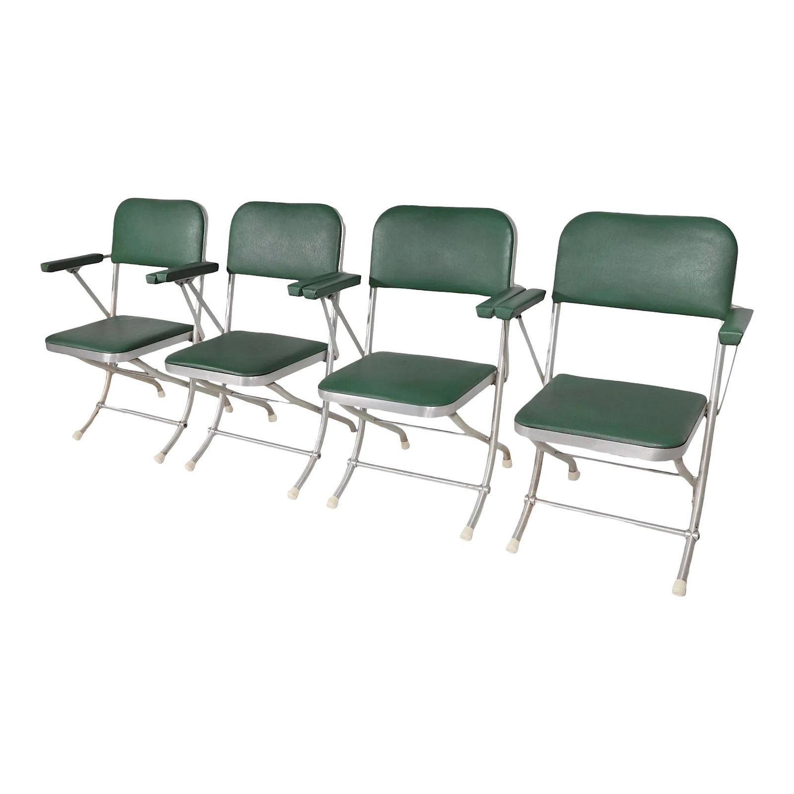 Warren MacArthur Set of 4 Art Deco Folding Lounge Chairs: Warren MacArthur Set of 4 Art Deco Folding Lounge Chairs Discover a chic set of four folding lounge chairs designed by Warren MacArthur, embodying the Machine Age Art Deco style. These chairs are ador