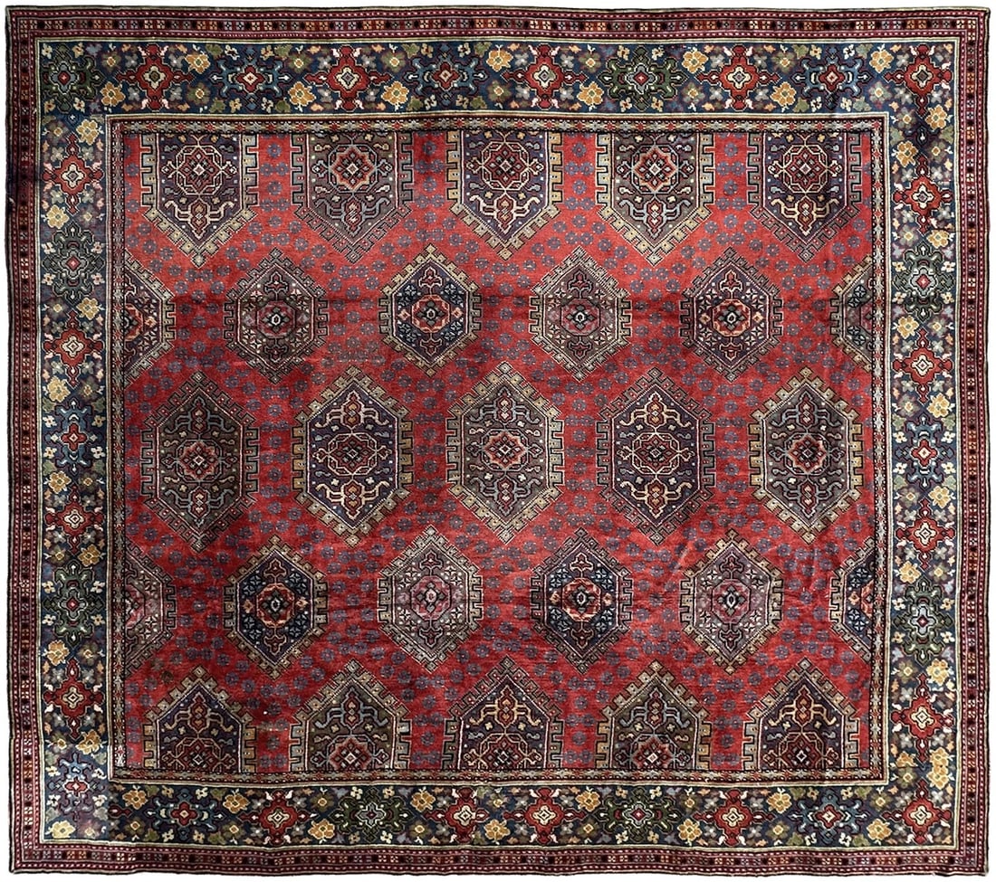 13'10" x 18'2" English Donegal wool rug Arts and Crafts geometric c.1910 (1 of 9)