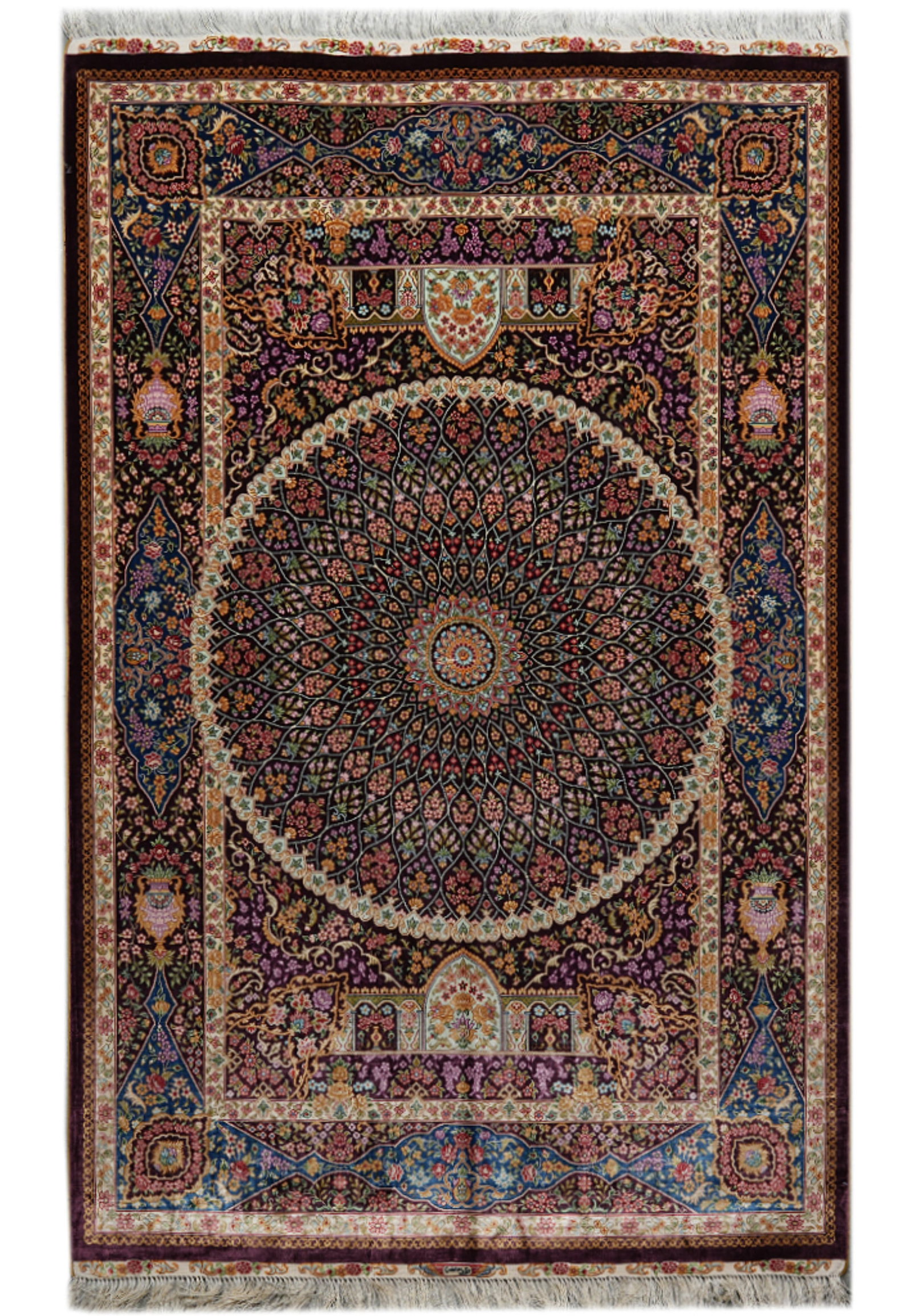 4 x 6 Hand-Knotted Dom of Esfahan Silk Rug Floral Persian Design: 4 x 6 Hand-Knotted Dom of Esfahan Silk Rug Floral Persian Design Free continental US Shipping This hand-knotted Dom of Esfahan rug features intricate floral patterns and a central dom medallion, exemp