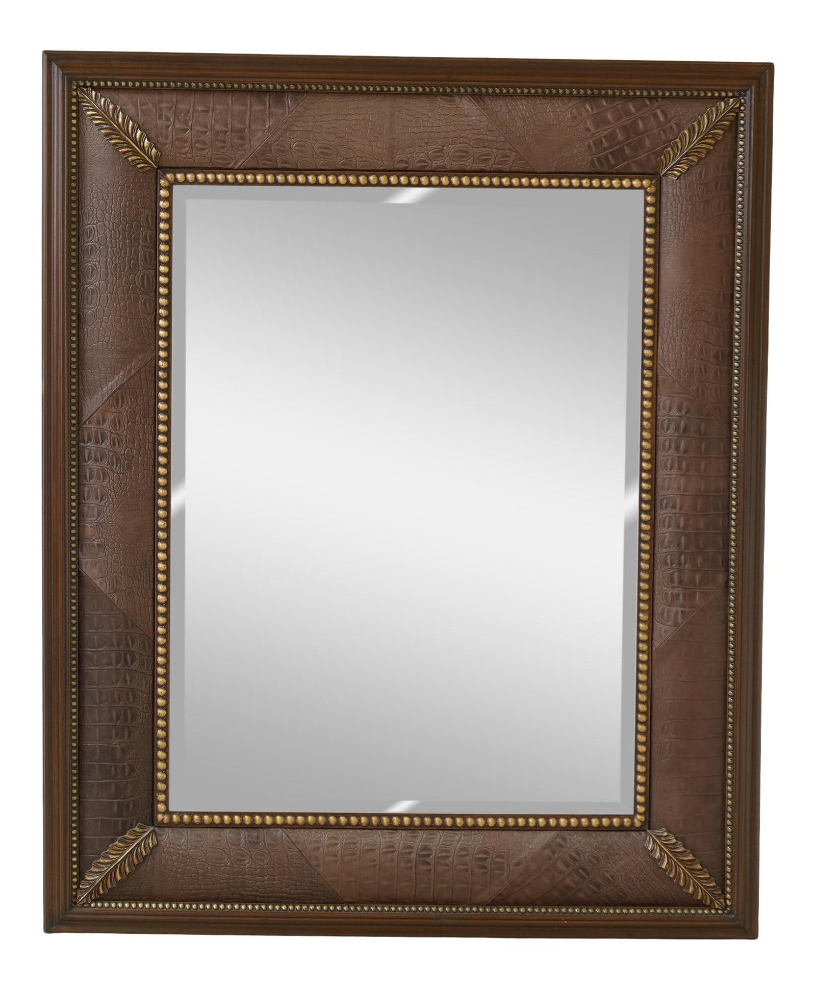 Windsor Art Brown Textured Leather Beveled Mirror 46 x 56 (1 of 8)