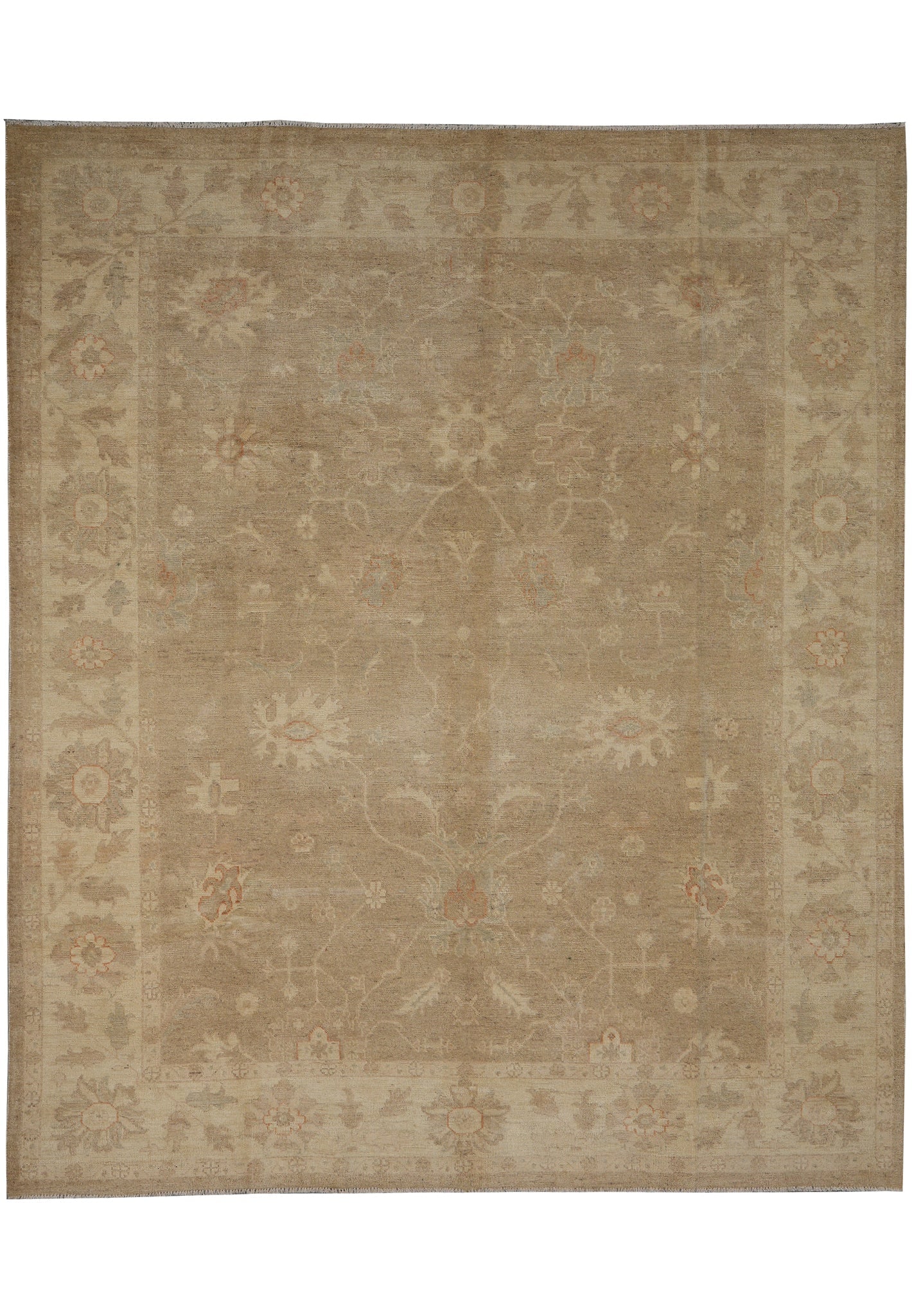 8 x 9.6 Handmade Chobi Peshawar Rug Neutral Wool: 8 x 9.6 Handmade Chobi Peshawar Rug Neutral Wool Free continental US Shipping This handmade Chobi Peshawar rug features a neutral color palette and intricate floral patterns in a rectangular 8 x 9.6 s