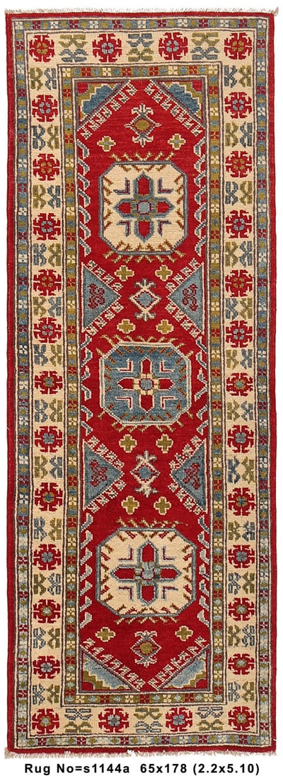 2.2' x 5.10' Kazak Crimson Red Handmade Runner Rug: 2.2' x 5.10' Kazak Crimson Red Handmade Runner Rug Free continental US Shipping Enhance your home decor with this exquisite 2.2 x 5.10 Kazak Crimson Red Cascade Handmade Narrow Runner Rug. This stunni
