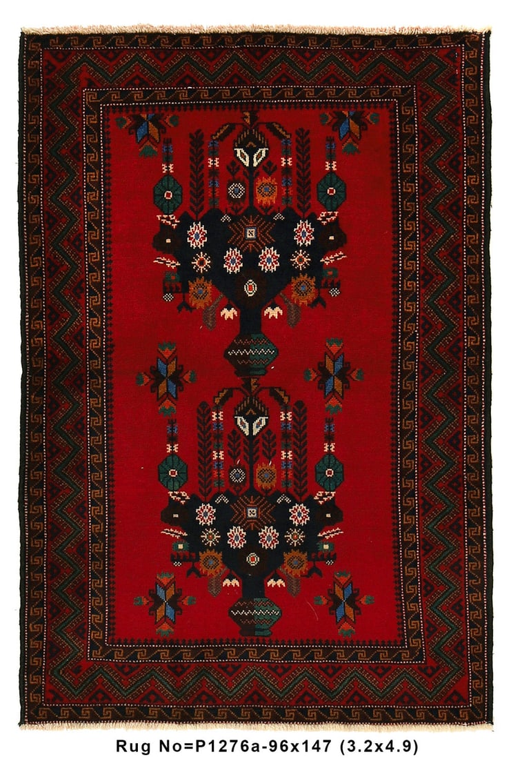 Tribal Wool Handmade Rug 3.2 x 4.9 ft Red Vase Design: Tribal Wool Handmade Rug 3.2 x 4.9 ft Red Vase Design Free continental US Shipping Enhance your living space with this stunning 3.2 x 4.9 tribal wool handmade rug, featuring a vibrant red vase design.