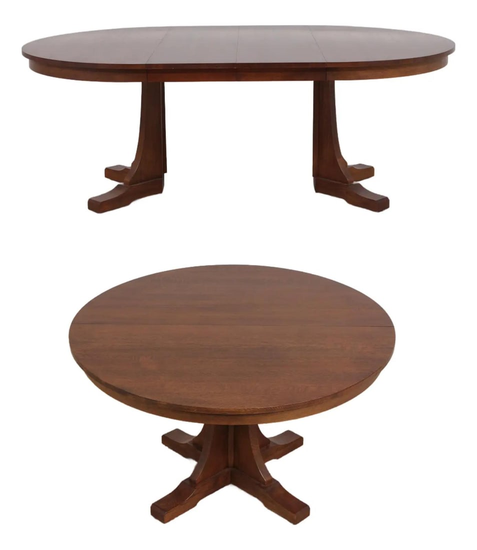 Stickley Mission Oak Round Dining Table with 2 Leaves (1 of 10)