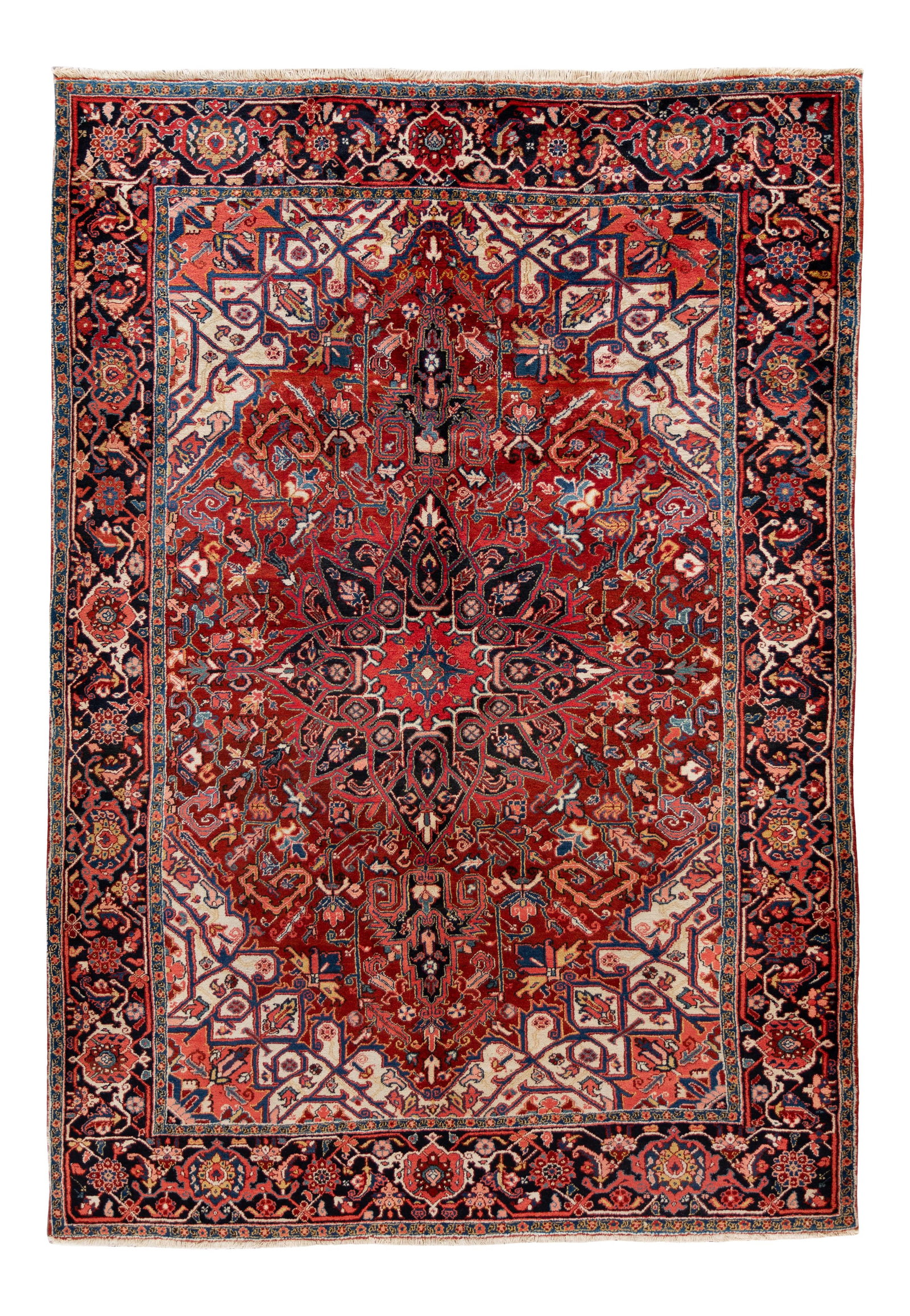 Antique Persian Heriz Medallion Wool Rug 7'7 x 11 Red Circa 1920: Antique Persian Heriz Medallion Wool Rug 7'7 x 11 Red Circa 1920 This exquisite antique Persian Heriz rug features a stunning hand-knotted design, showcasing a vibrant red field accented with elegant 
