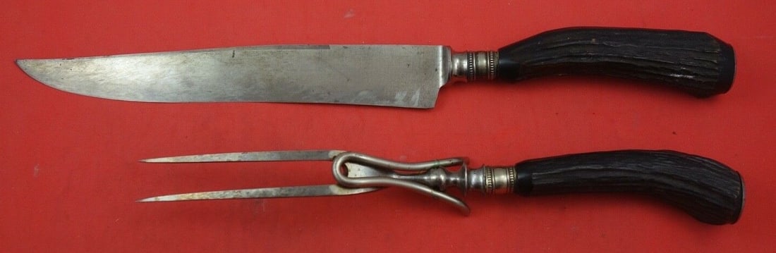 Antler Handle 2-Pc Roast Carving Set with Stainless Steel Knife and Fork: Antler Handle 2-Pc Roast Carving Set with Stainless Steel Knife and Fork This exquisite 2-piece roast carving set features an elegant antler handle crafted by various makers. The set includes a stainl