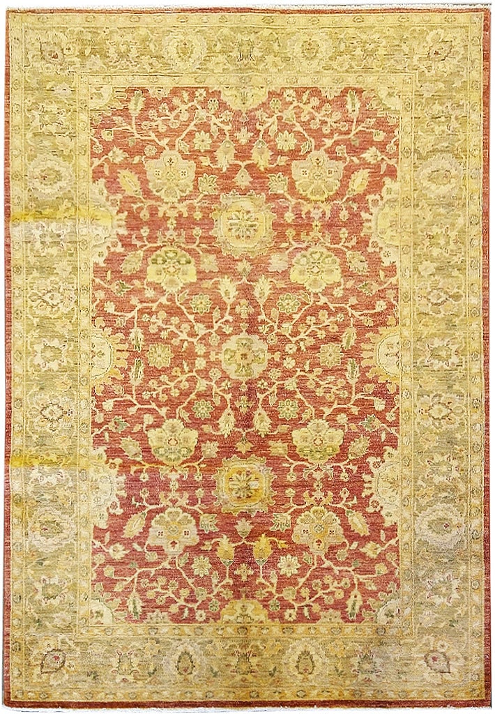 Handcrafted 6 x 9 Chobi Rug Coral Rust Gold Wool Zigler Design: Handcrafted 6 x 9 Chobi Rug Coral Rust Gold Wool Zigler Design Free continental US Shipping Enhance your home decor with this exquisite 6' x 9' Chobi Rug, beautifully crafted in a harmonious blend of 