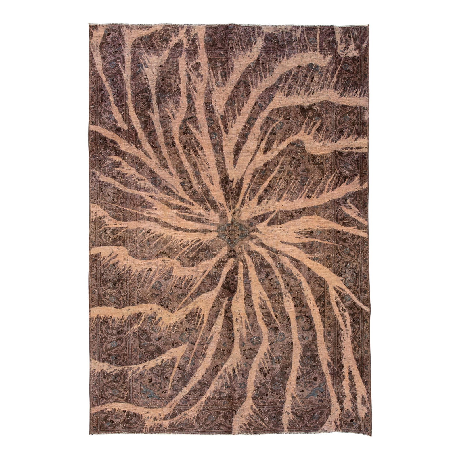 Vintage Persian Overdyed Wool Rug 6'2 x 9'3 Brown Abstract Design: Vintage Persian Overdyed Wool Rug 6'2 x 9'3 Brown Abstract Design Enhance your space with this stunning vintage Persian Overdyed handmade wool rug, featuring a beautiful beige field adorned with beige