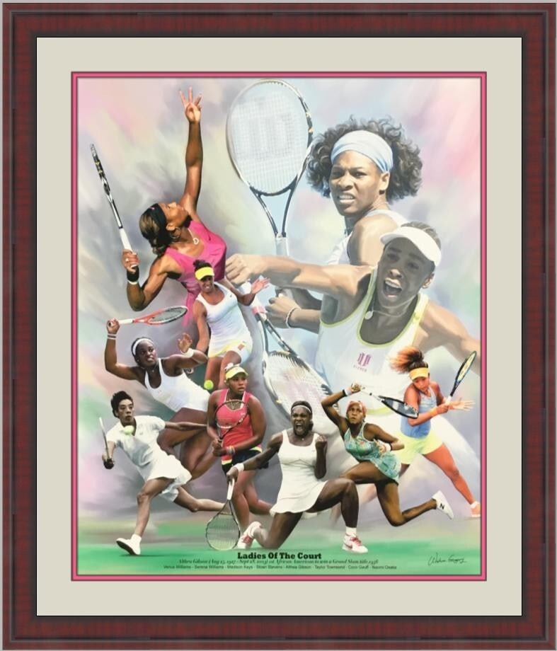 Wishum Gregory Ladies Of The Court Tennis Custom Framed Print 30 x 24: Wishum Gregory Ladies Of The Court Tennis Custom Framed Print 30 x 24 This stunning custom framed print, titled 'Ladies Of The Court Tennis', is a tribute to legendary female tennis players, featuring