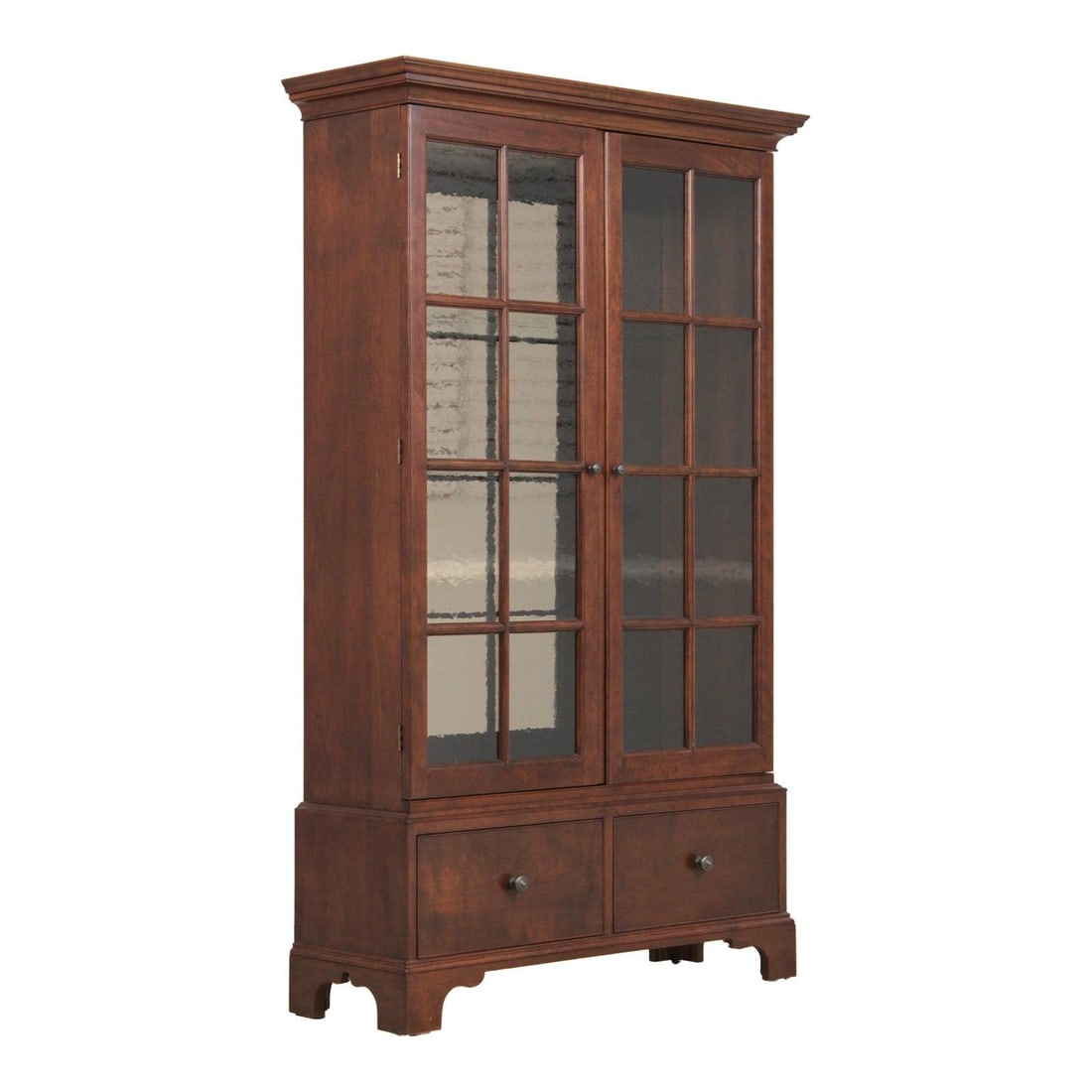Stickley cherry wood bookcase cabinet with 2 drawers and glass doors (1 of 10)
