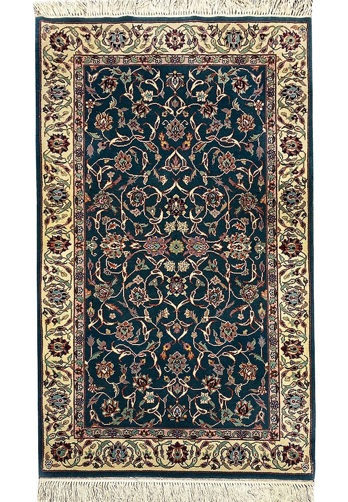 3' x 5' Black Wool Silk Sino Tabriz Area Rug Handcrafted: 3' x 5' Black Wool Silk Sino Tabriz Area Rug Handcrafted Free continental US Shipping Experience the luxury of our 3' x 5' Fine Weave Tabriz Rug, a stunning fusion of tradition and elegance. Handcraft