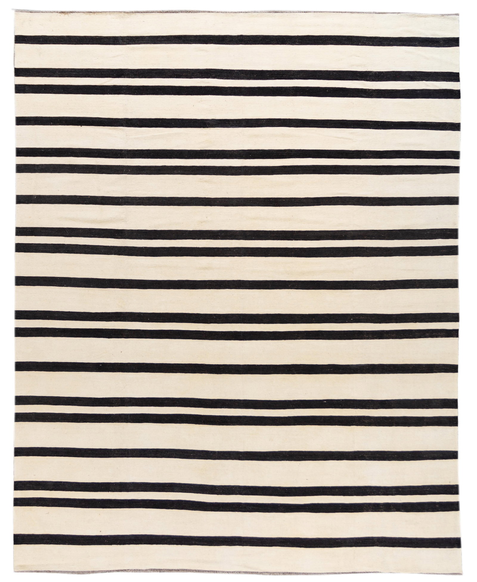 Contemporary Black and White Striped Wool Kilim Rug 12' x 14'10: Contemporary Black and White Striped Wool Kilim Rug 12' x 14'10 Enhance your living space with this stunning 21st Century Modern Flat-Weave Large Kilim Rug. Handwoven from high-quality wool, this cont