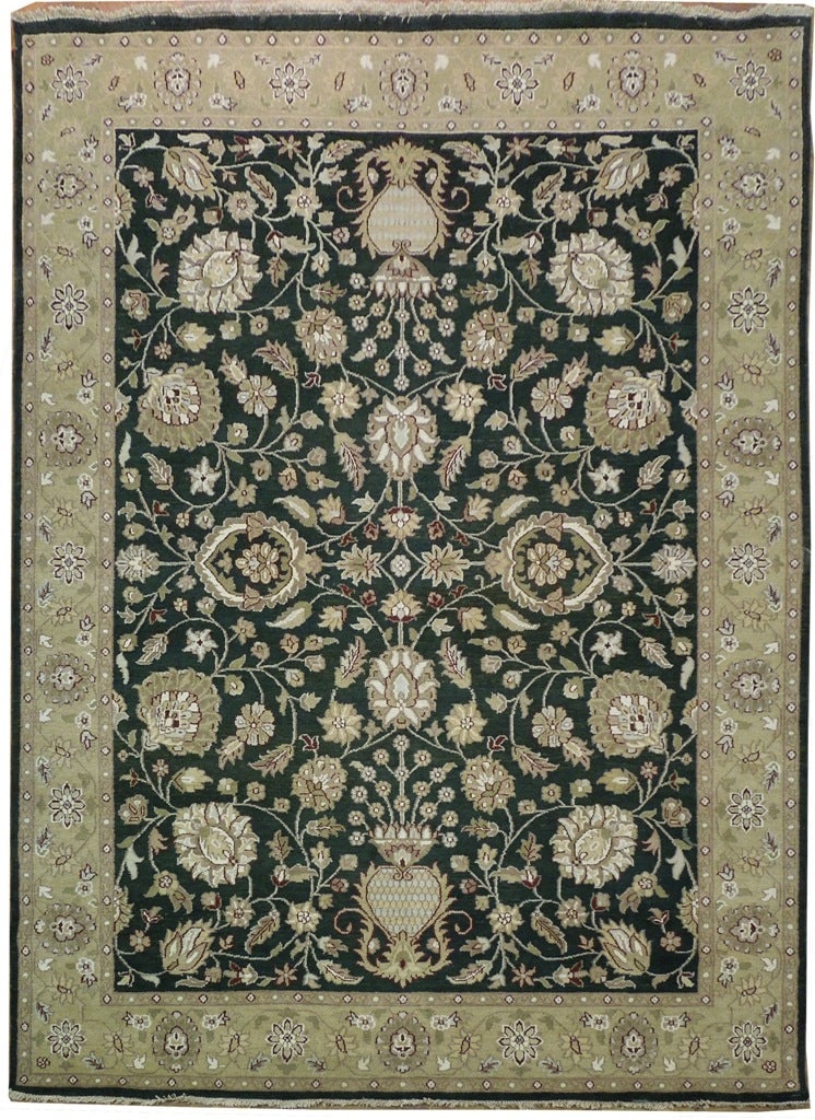 Hand-Knotted 9 x 12 Pine Green Agra Area Rug 8/8 Quality: Hand-Knotted 9 x 12 Pine Green Agra Area Rug 8/8 Quality Free continental US Shipping Transform your living space with the exquisite 9 x 12 Pine Green Agra 8/8 Quality Rug. This stunning handmade rug 