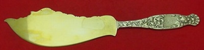 Whiting Heraldic Sterling Silver Ice Cream Slice 13 Inch Gold Washed Hatchet Style: Whiting Heraldic Sterling Silver Ice Cream Slice 13 Inch Gold Washed Hatchet Style Discover the exquisite craftsmanship of the Heraldic ice cream slice by Whiting, a stunning piece of sterling silver 