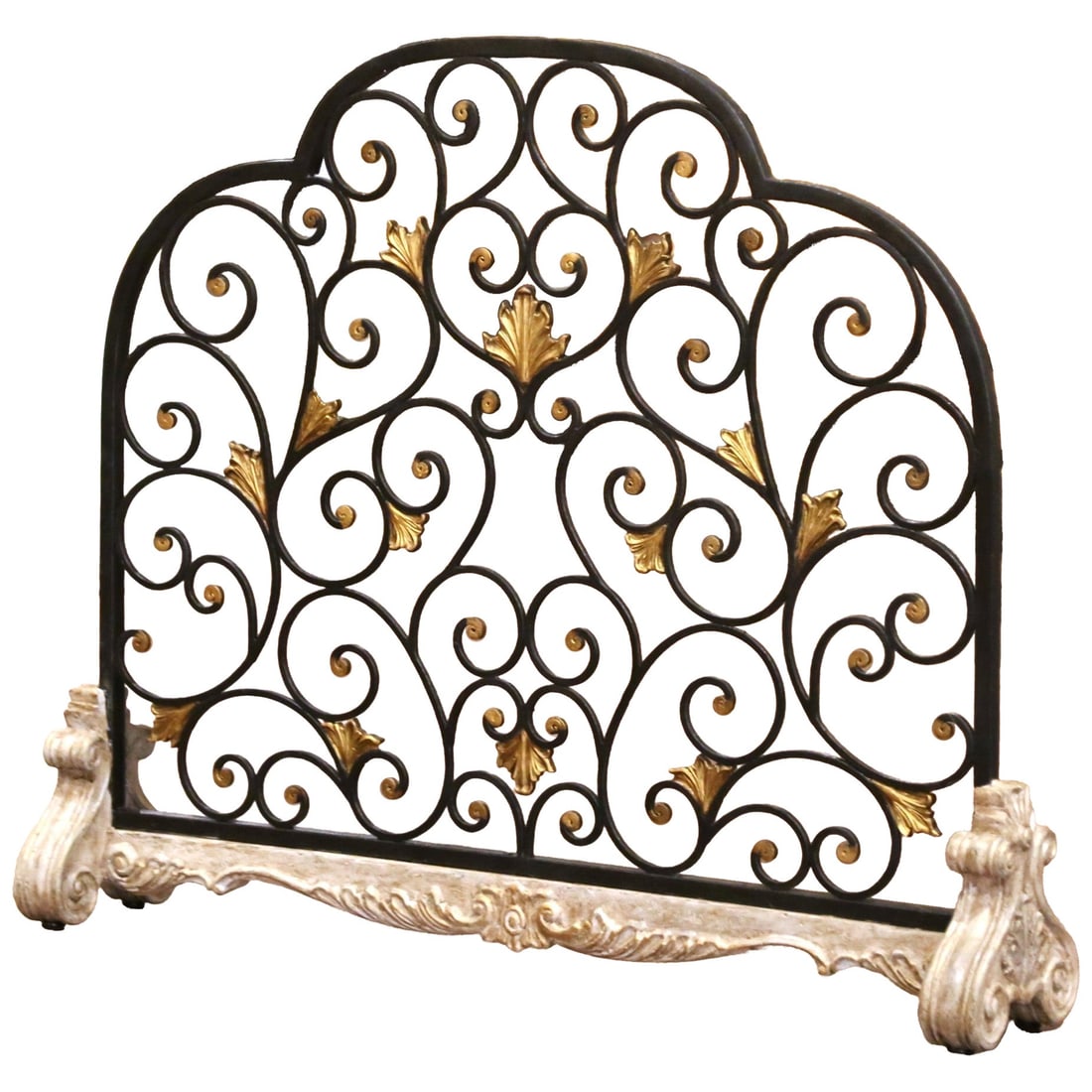 French Louis XV Style Fireplace Screen in Wrought Iron and Gilt (1 of 9)