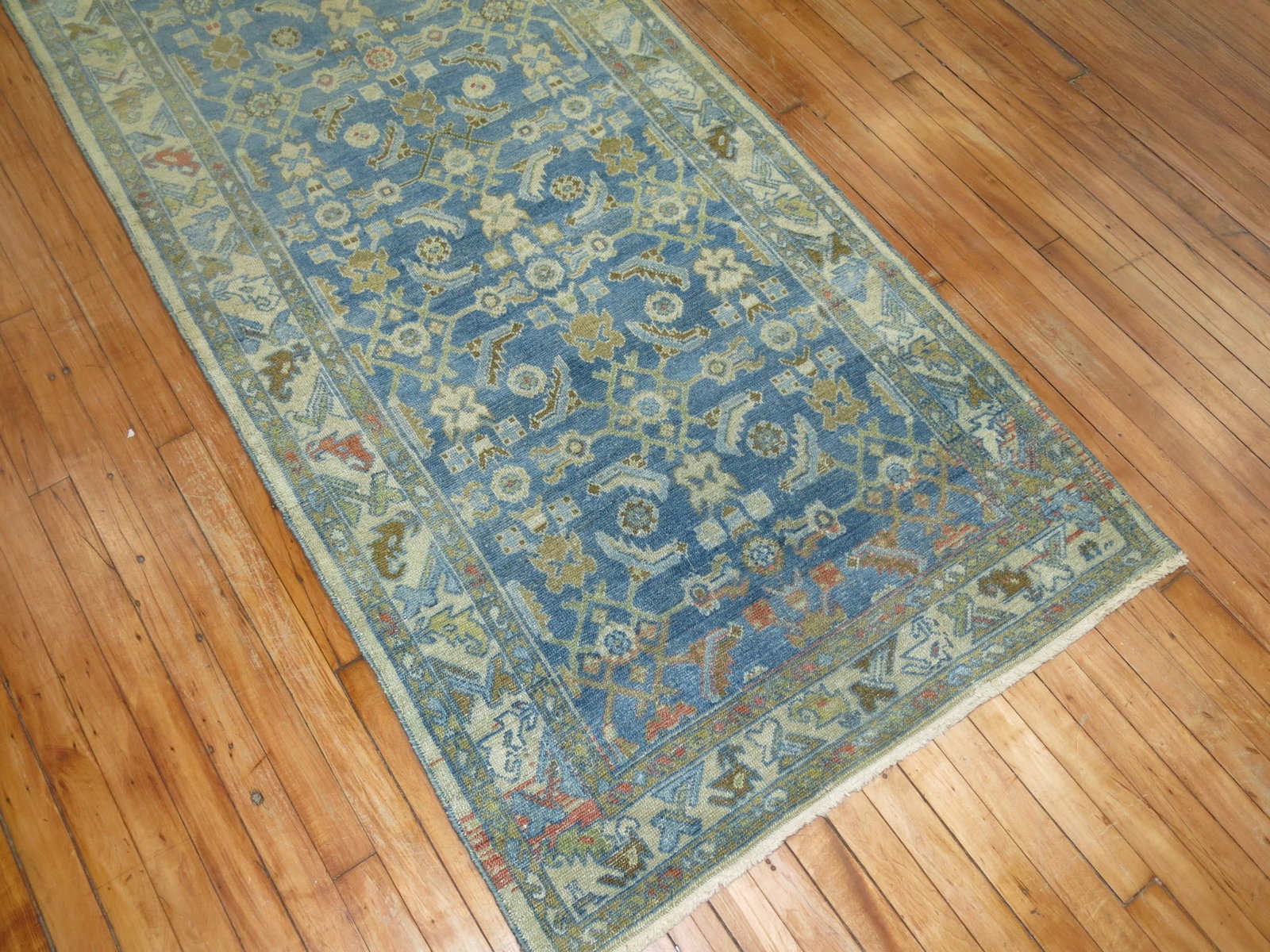 3' 5" x 12' Persian Malayer Runner Early 20th Century: 3' 5" x 12' Persian Malayer Runner Early 20th Century Early 20th century Persian Malayer runner with an intricate patterned design. This pre-owned rug is presented in a blue-toned palette consistent w