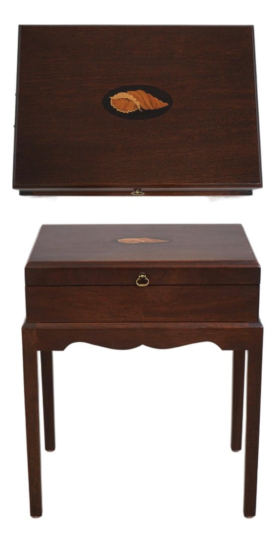Mahogany lidded box with shell inlay and brass hardware 18w x 13d x 21h (1 of 10)