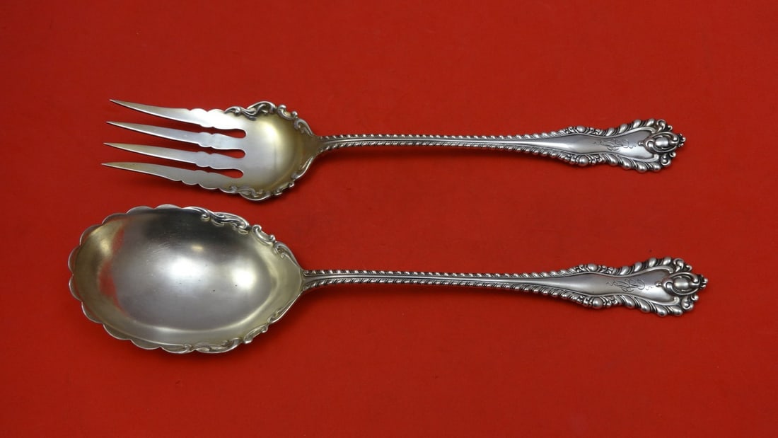 Dominick & Haff Mazarin Goldwashed Sterling Silver Salad Serving Set 2pc: Dominick & Haff Mazarin Goldwashed Sterling Silver Salad Serving Set 2pc Elevate your dining experience with this exquisite Mazarin Salad Serving Set by Dominick & Haff. This elegant two-piece set fea