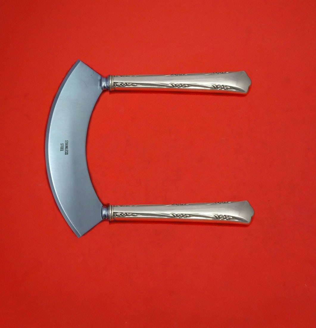 Gorham Greenbrier Sterling Silver Mezzaluna Knife Custom Made 6 1/4": Gorham Greenbrier Sterling Silver Mezzaluna Knife Custom Made 6 1/4" Introducing the Greenbrier Mezzaluna Knife by Gorham, a stunning kitchen tool crafted from sterling silver with a stainless steel b