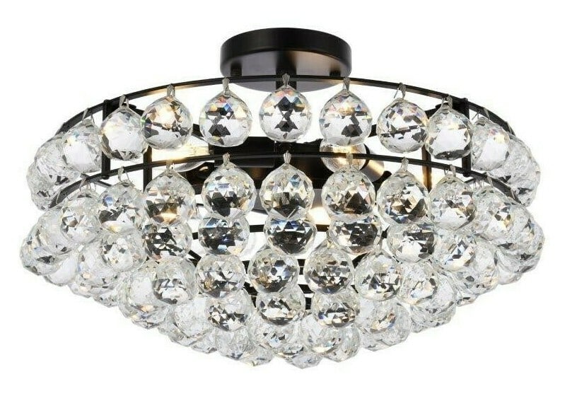 Black Crystal 5 Light Semi Flush Chandelier Savannah: Black Crystal 5 Light Semi Flush Chandelier Savannah This modern semi flush mount chandelier features a black frame with clear Royal Cut crystal balls, creating an elegant empire-style lighting fixtur