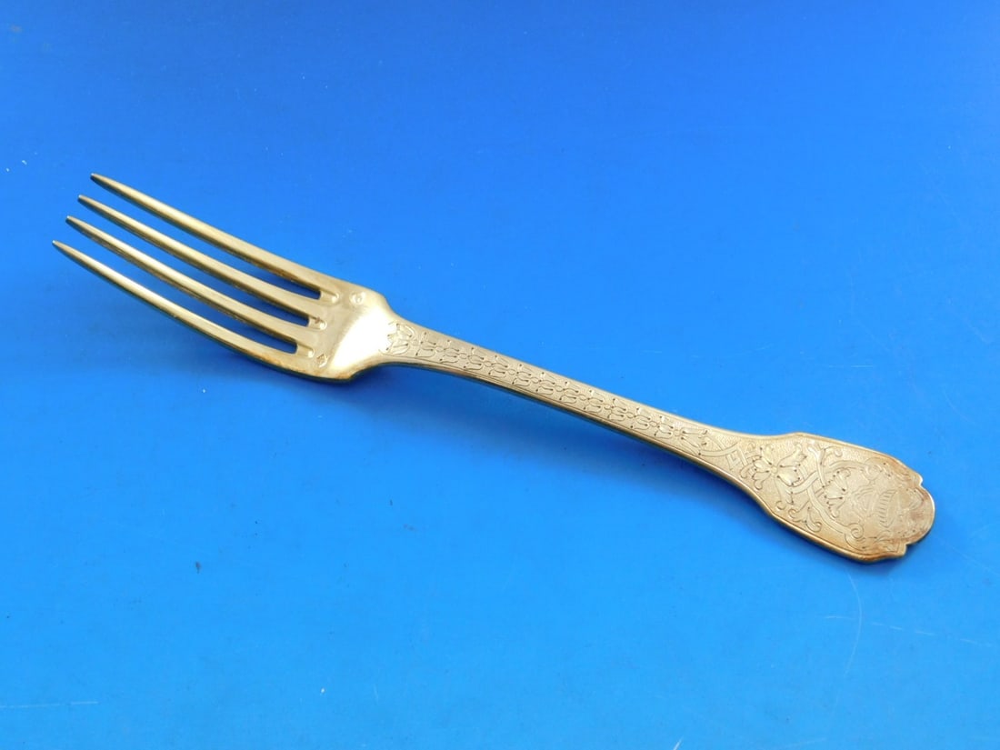Soubise Vermeil Fork by Puiforcat Sterling Silver Gold Washed 6 3/4": Soubise Vermeil Fork by Puiforcat Sterling Silver Gold Washed 6 3/4" This exquisite fork from the Soubise Vermeil pattern by Puiforcat is crafted from sterling silver and features a luxurious gold was